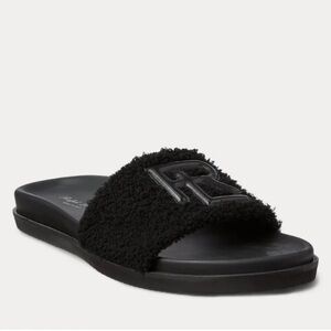 NWB RALPH LAUREN Purple Label  Calfskin & Shearling Monogram Slide Mens Sandals